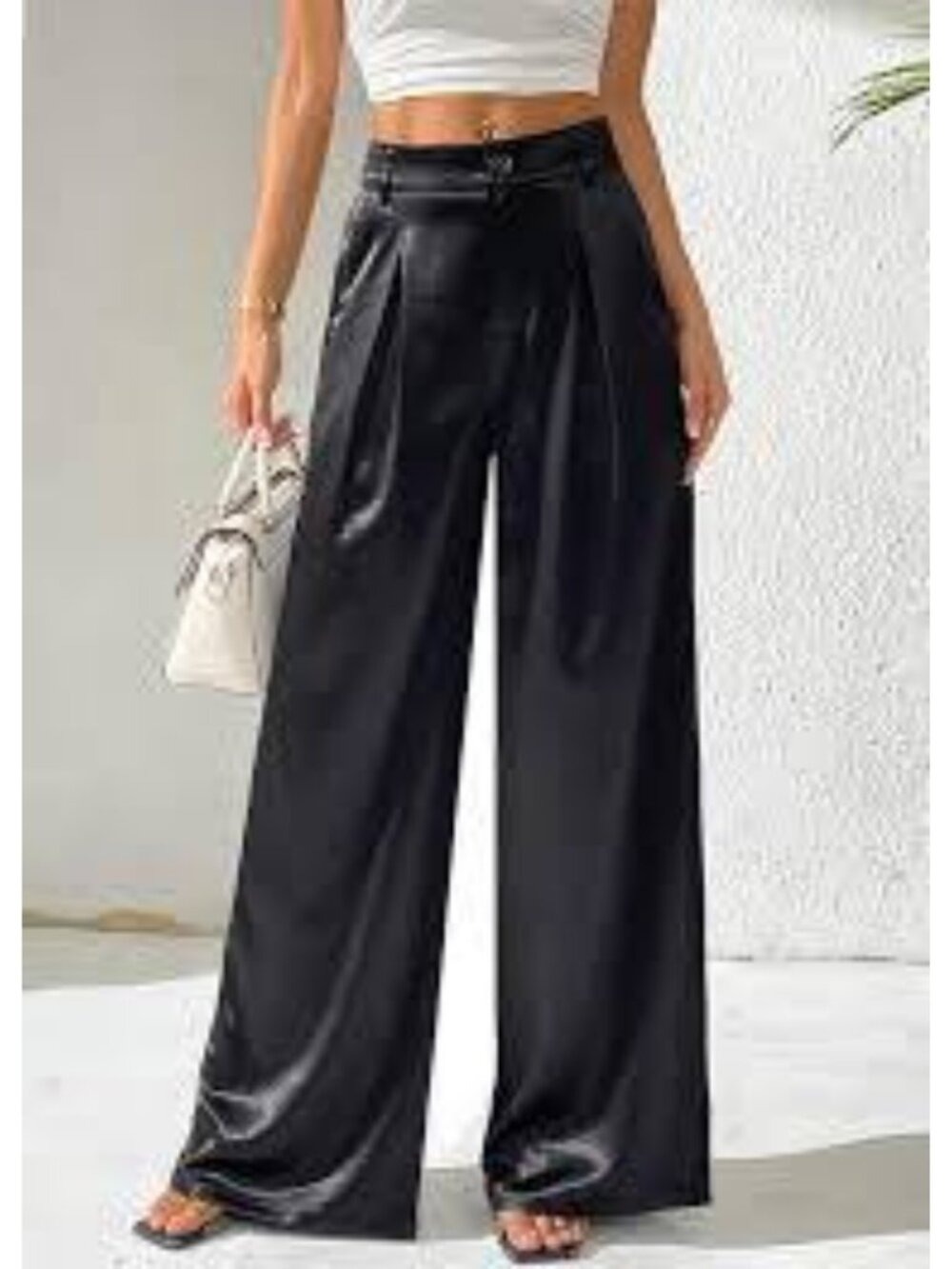 Alice + Olivia Wool Metallic Wide Leg Pants Black Shimmer Trousers 8